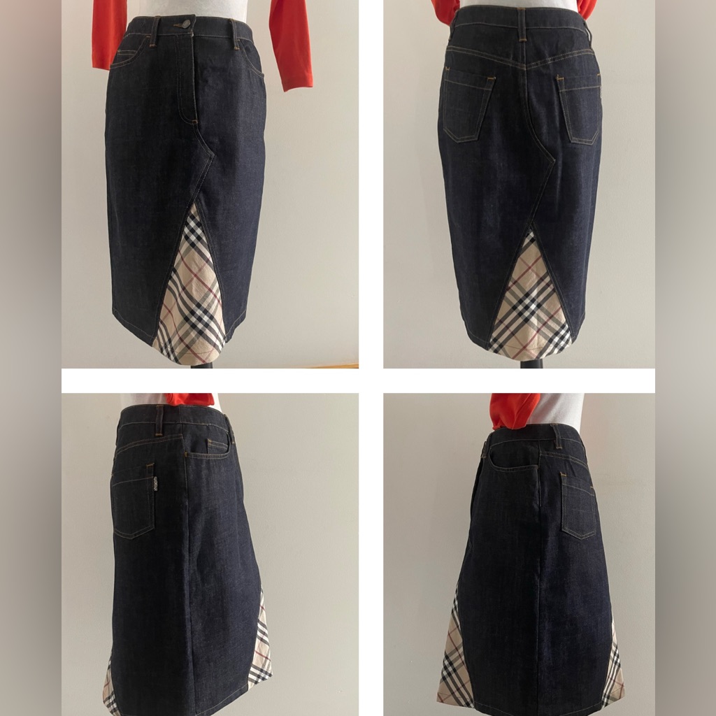 Burberry Jean Skirt With Nova Check Crafted Inside Front And Back For Drama